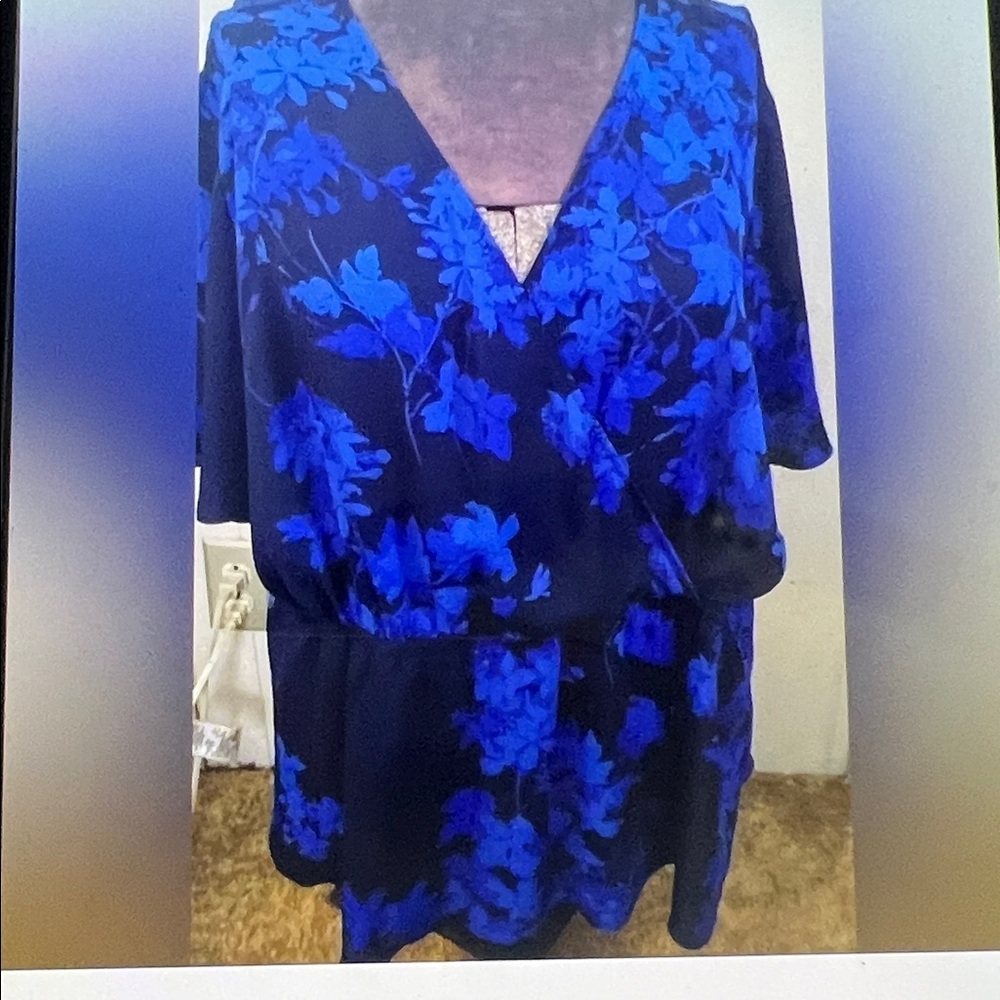 Worthington Flora cobalt blue Blouse Top Size 4X